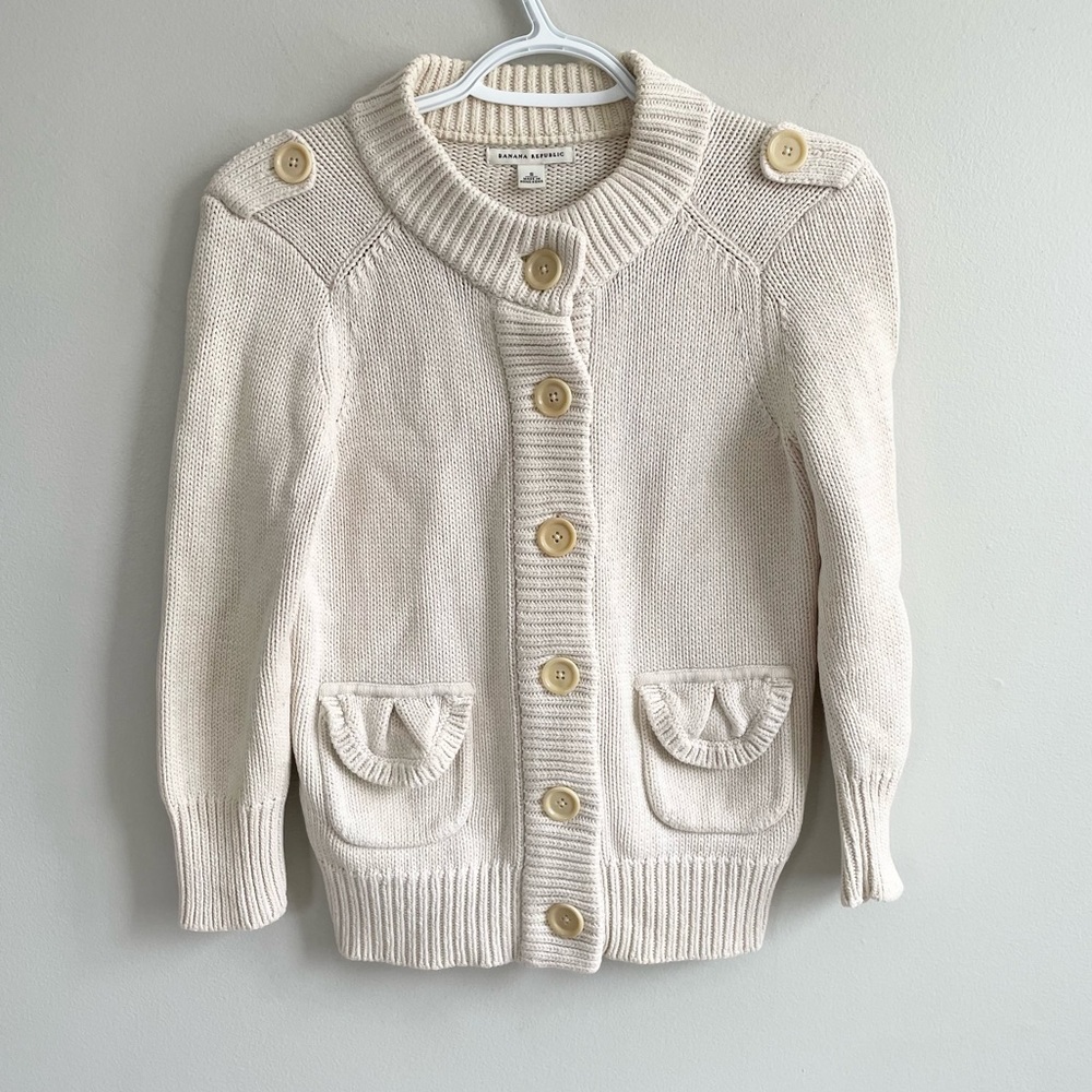 BANANA REPUBLIC LONG SLEEVE CREAM SWEATER BUTTONS KNIT FAUX POCKETS CARDIGAN